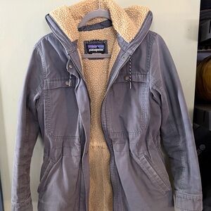 Patagonia Blue Hooded Parka with Sherpa Lining